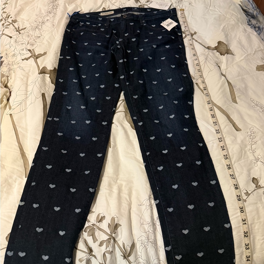 Anthropologie Stevie Dark Wash Heart Print Skinny Ankle Jeans